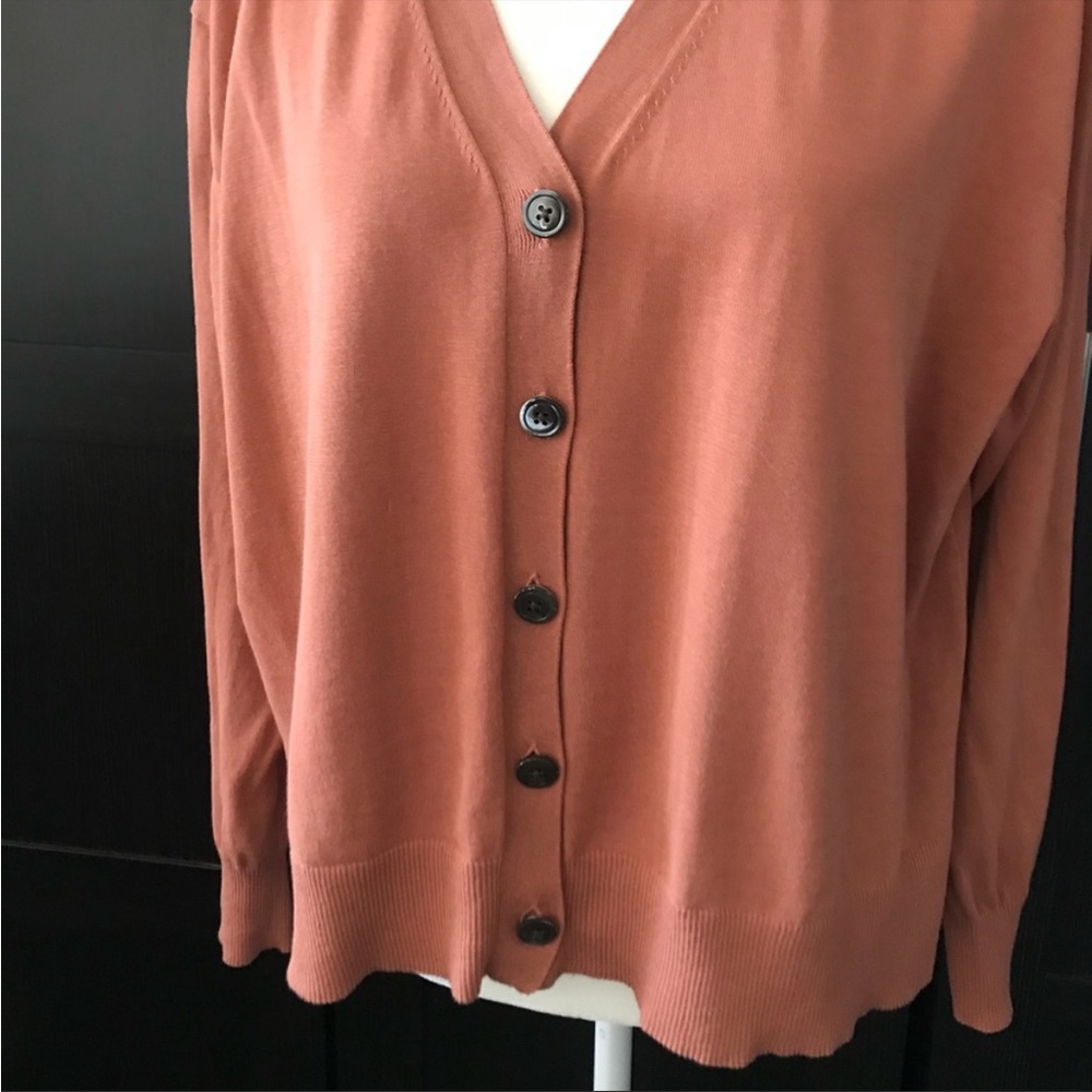 J. Crew Cotton Cardigan Sweater in Pumpkin Orange - Size Medium - Picture 3 of 11